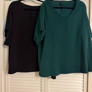 Elegant V-Neck Women's Tops - Black and Green